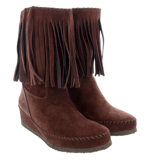 Daniela Fargion Dark Brown Suede Suede Mid Calf Low Wedge Heel Boots-