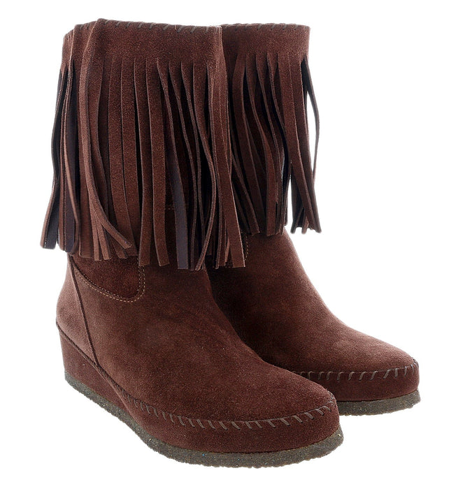 Daniela Fargion Dark Brown Suede Suede Mid Calf Low Wedge Heel Boots-