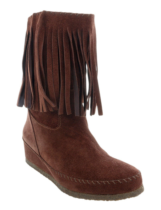 Daniela Fargion Dark Brown Suede Suede Mid Calf Low Wedge Heel Boots-
