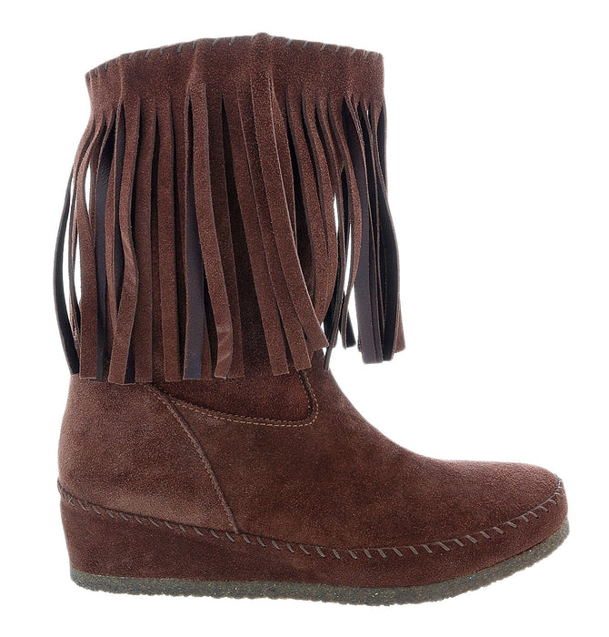 Daniela Fargion Dark Brown Suede Suede Mid Calf Low Wedge Heel Boots-
