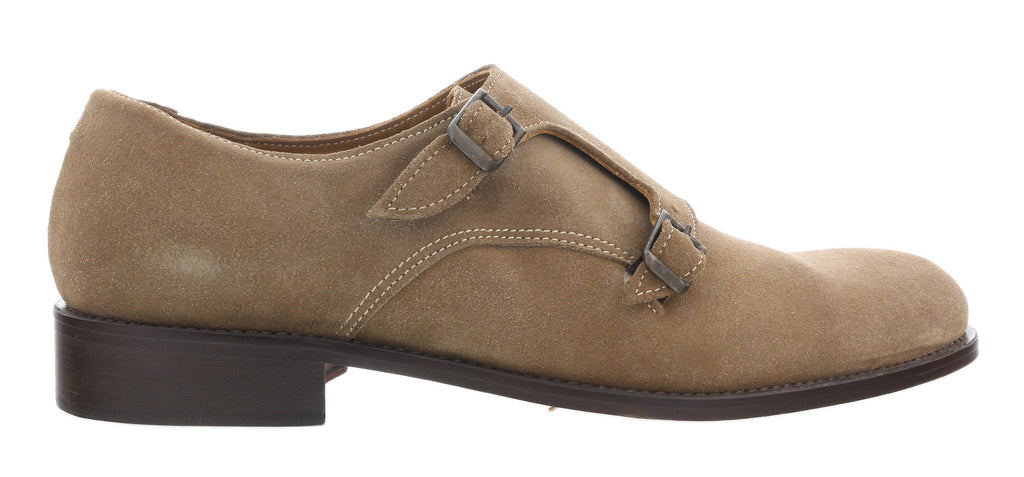 DANIELA FARGION Beige Leather Suede Double Monk Distressed Strap Shoes-