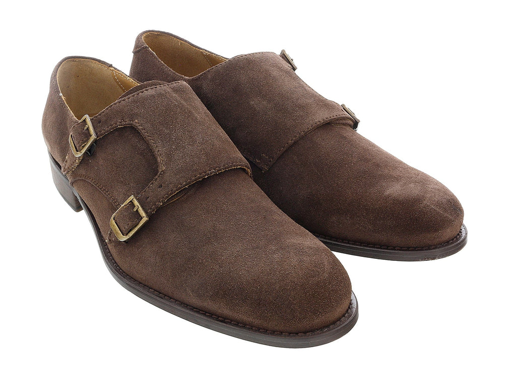 DANIELA FARGION Brown Leather Suede Double Monk Strap Shoes-11