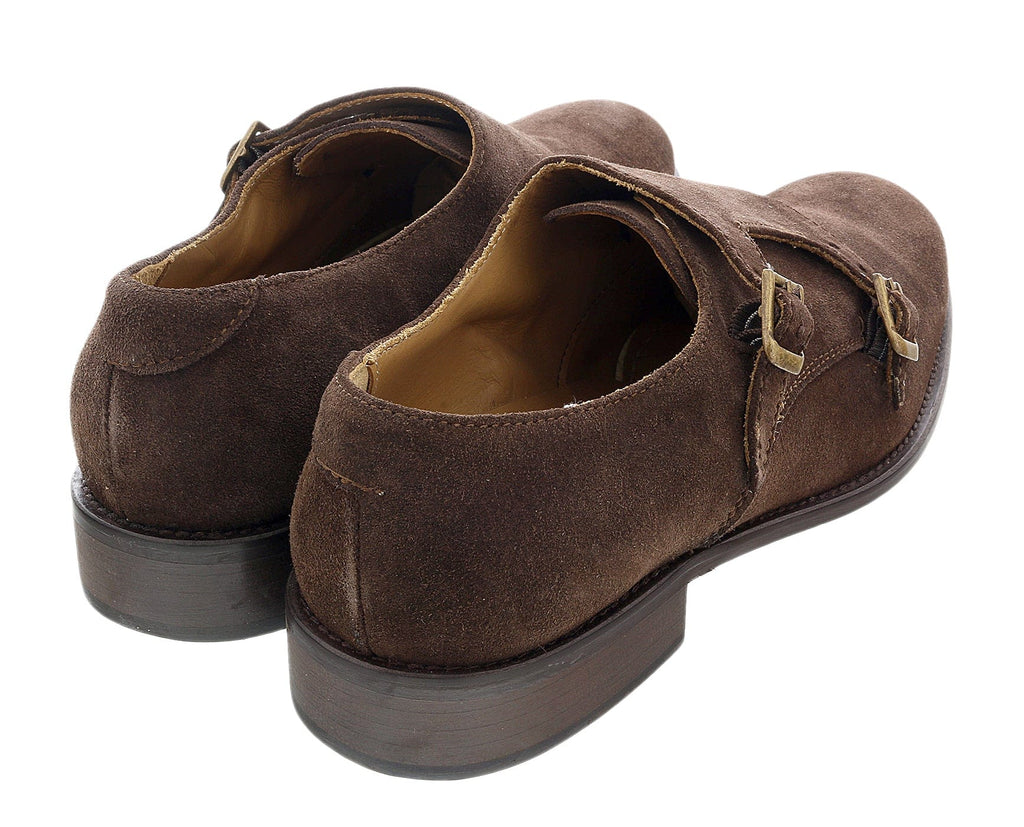 DANIELA FARGION Brown Leather Suede Double Monk Distressed Strap Shoes-