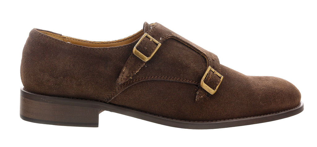DANIELA FARGION Brown Leather Suede Double Monk Distressed Strap Shoes-