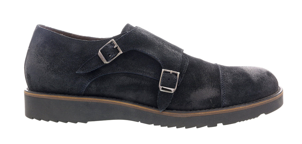 DANIELA FARGION Black Leather Suede Double Monk Distressed Strap Shoes-