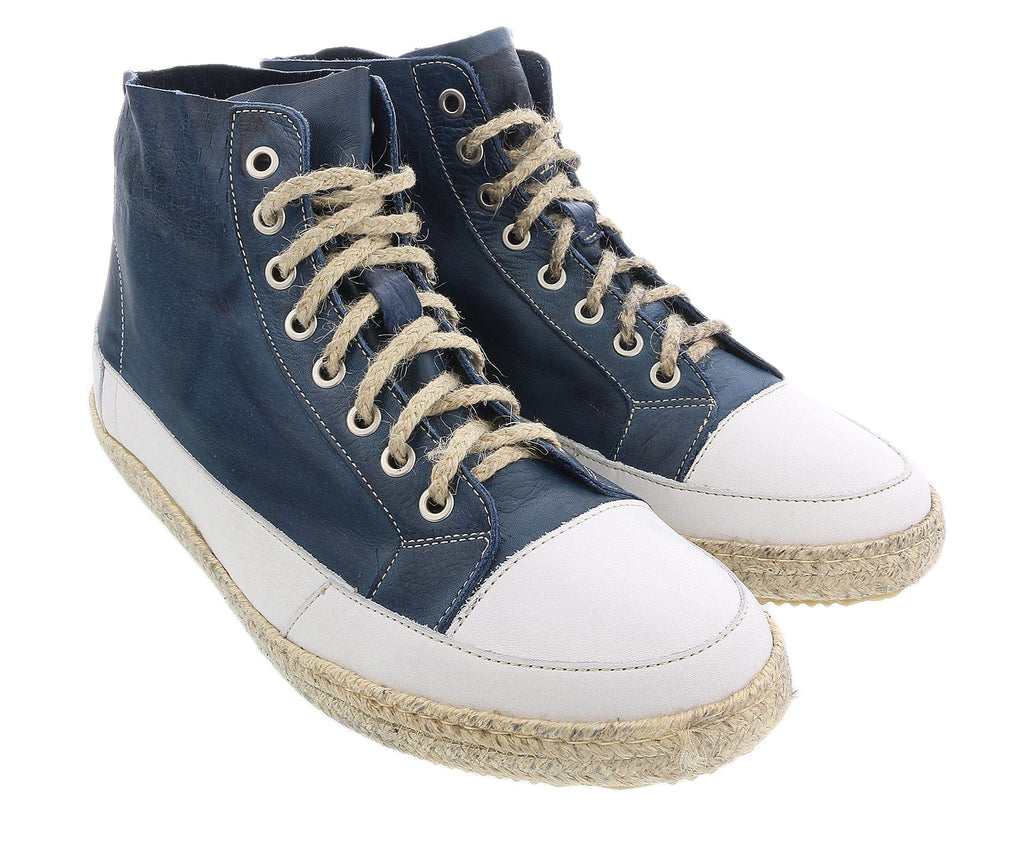 DANIELA FARGION Blue/White Leather Espadrille High Top Sneakers-10