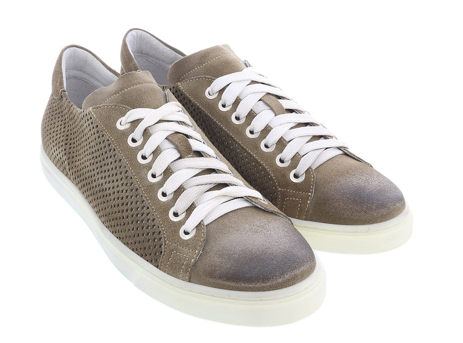 DANIELA FARGION Beige Perforated Suede Low Top Sneakers-10