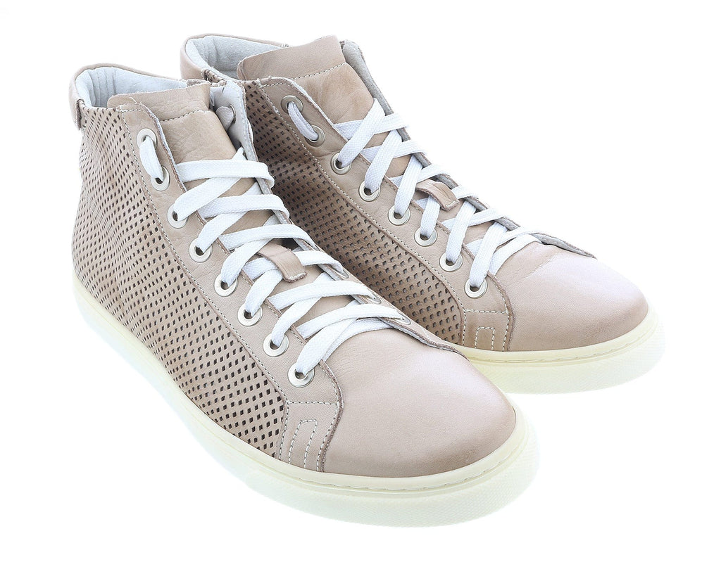 DANIELA FARGION Sand Leather High Top Perforated Leather Sneakers-12
