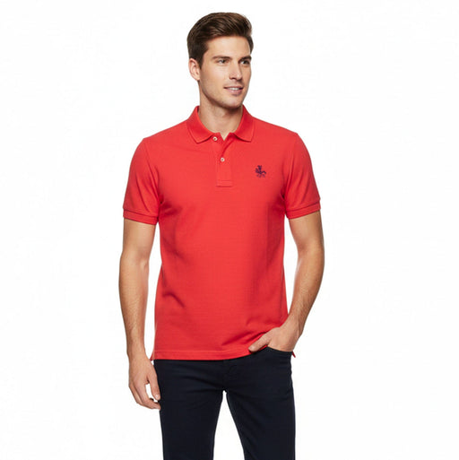 Piacenza Pure Cotton Bright Red Short Sleeve Polo Shirt-S