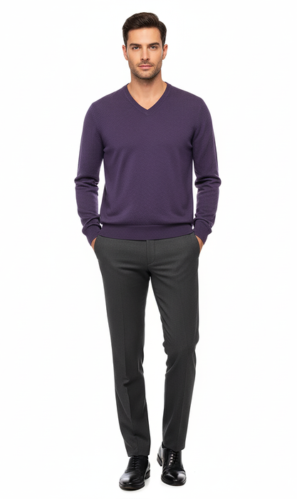 Piacenza Pure Cashmere Soft Purple V-neck Long Sleeve Sweater-S