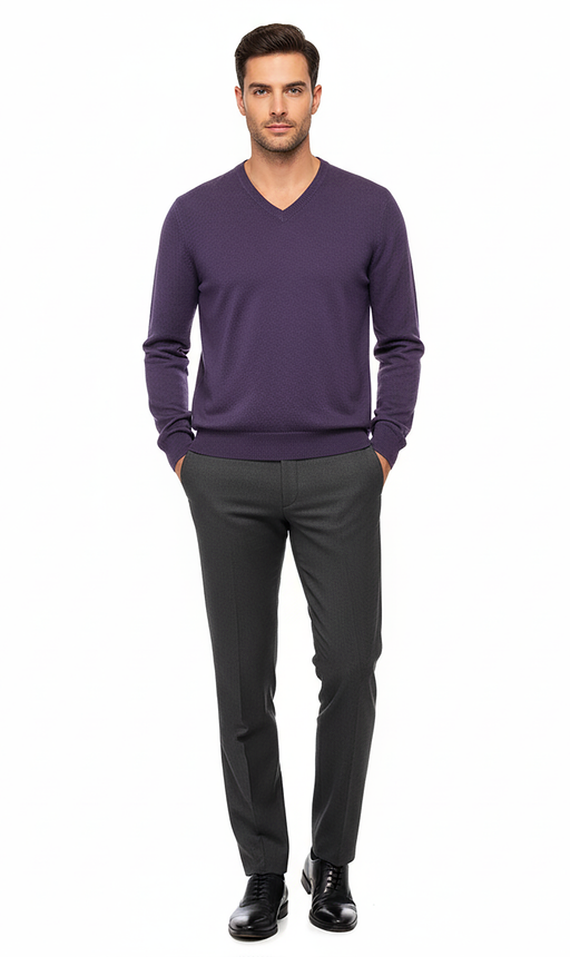 Piacenza Pure Cashmere Soft Purple V-neck Long Sleeve Sweater-S