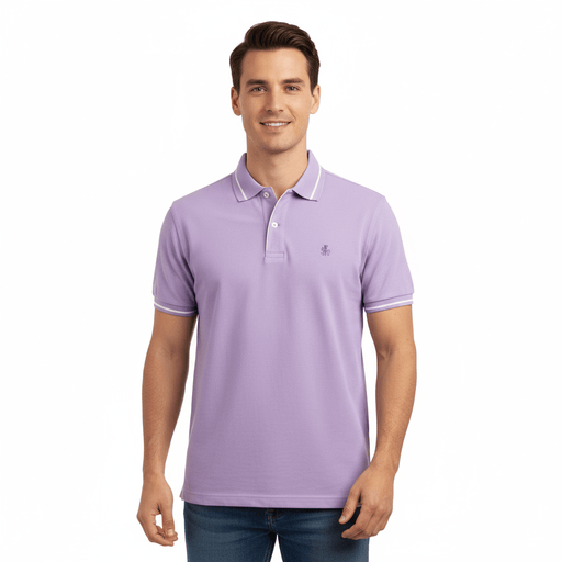 Piacenza Pure Cotton Soft Purple Short Sleeve Polo Shirt-XS