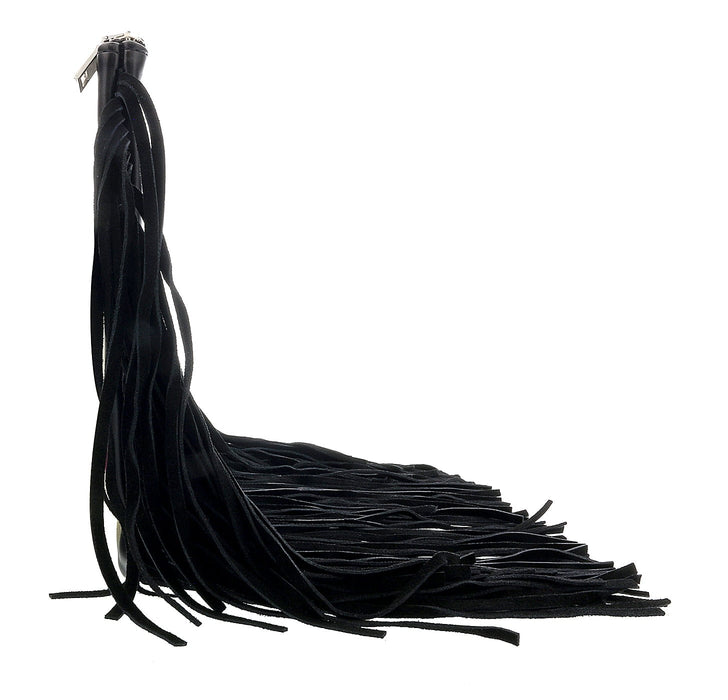 Daniela Fargion Black Leather Suede Fringe Pouch Clutch