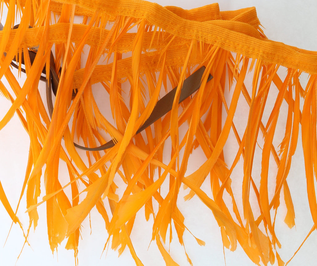 Damaged / Store Return Miu Miu Orange/Tan Feather Tie On Choker-One Size