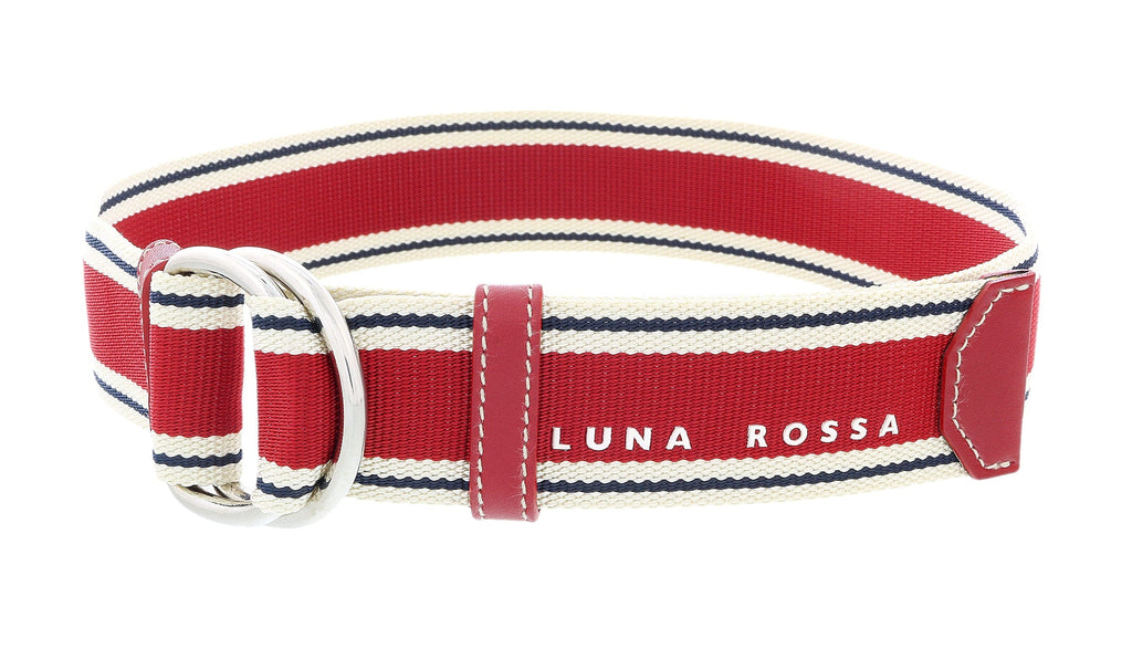 LUNA ROSSA Red Leather Trimmed Striped Woven D Ring Buckle Belt-