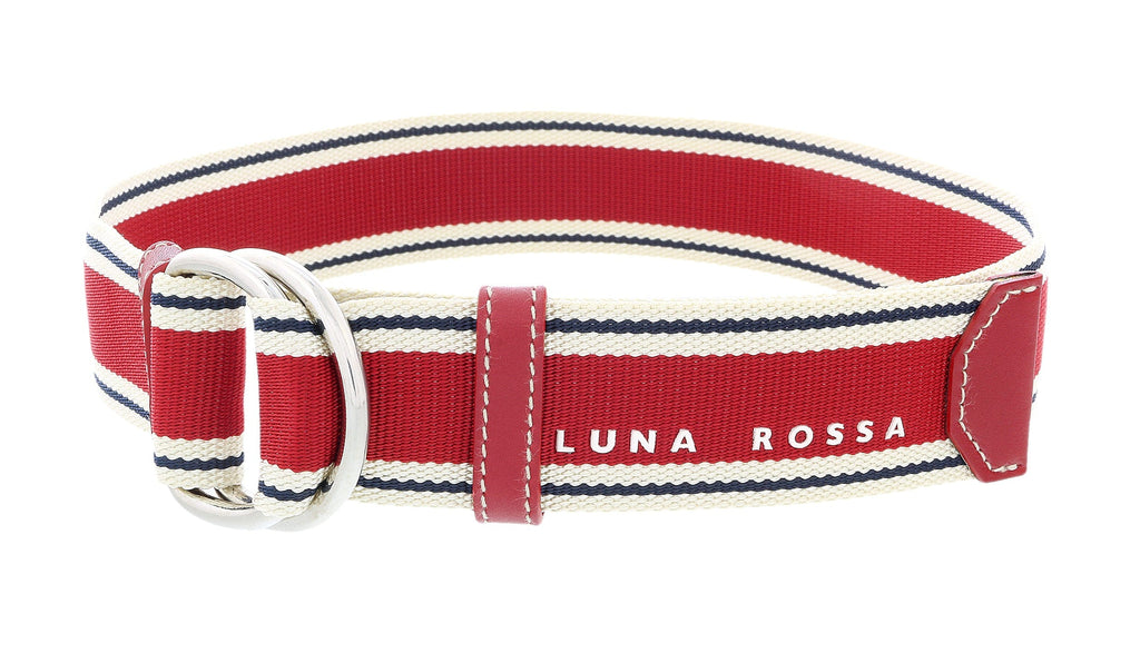 LUNA ROSSA Red Leather Trimmed Striped Woven D Ring Buckle Belt-26