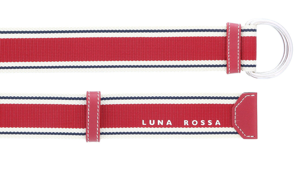 LUNA ROSSA Red Leather Trimmed Striped Woven D Ring Buckle Belt-