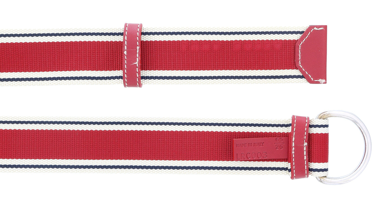 LUNA ROSSA Red Leather Trimmed Striped Woven D Ring Buckle Belt-