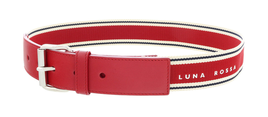 LUNA ROSSA Red Leather Trimmed Woven Striped Belt-24