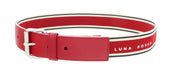 LUNA ROSSA Red Leather Trimmed Woven Striped Belt-