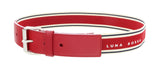 LUNA ROSSA Red Leather Trimmed Woven Striped Belt-