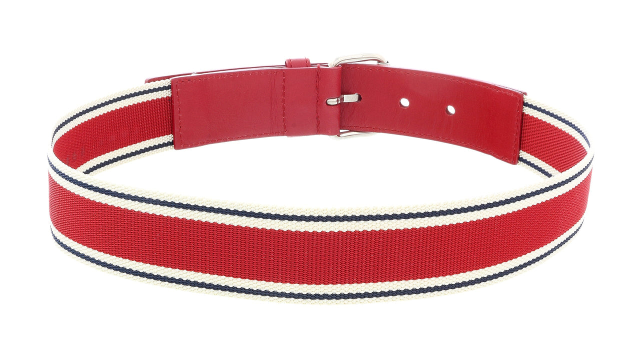 LUNA ROSSA Red Leather Trimmed Woven Striped Belt-