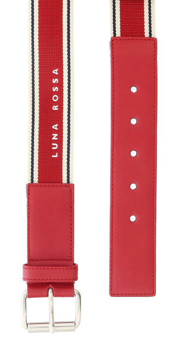 LUNA ROSSA Red Leather Trimmed Woven Striped Belt-