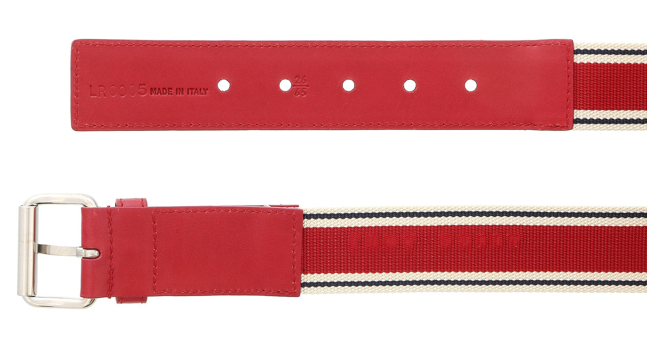 LUNA ROSSA Red Leather Trimmed Woven Striped Belt-