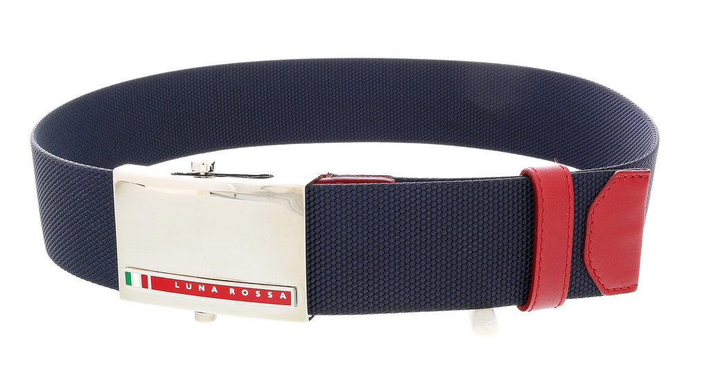 LUNA ROSSA Navy Blue Leather Trimmed Woven Belt-24