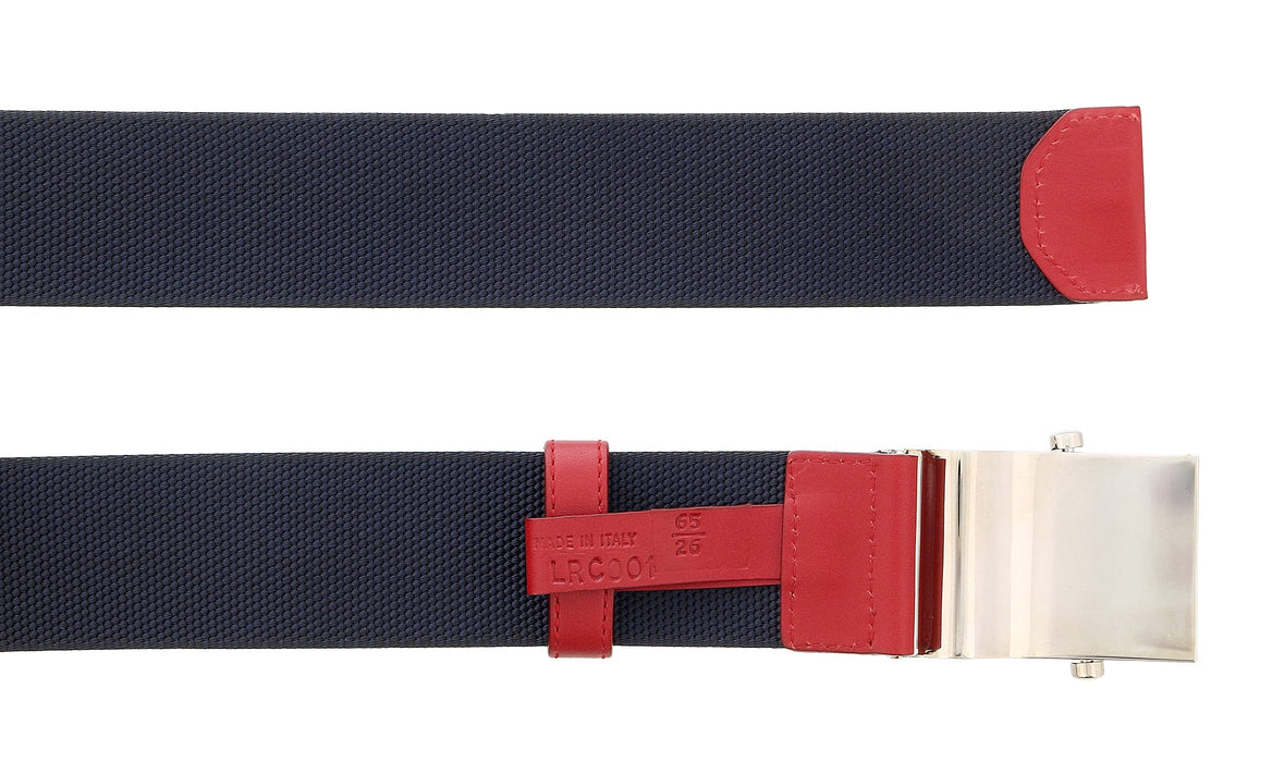 LUNA ROSSA Navy Blue Leather Trimmed Woven Belt-