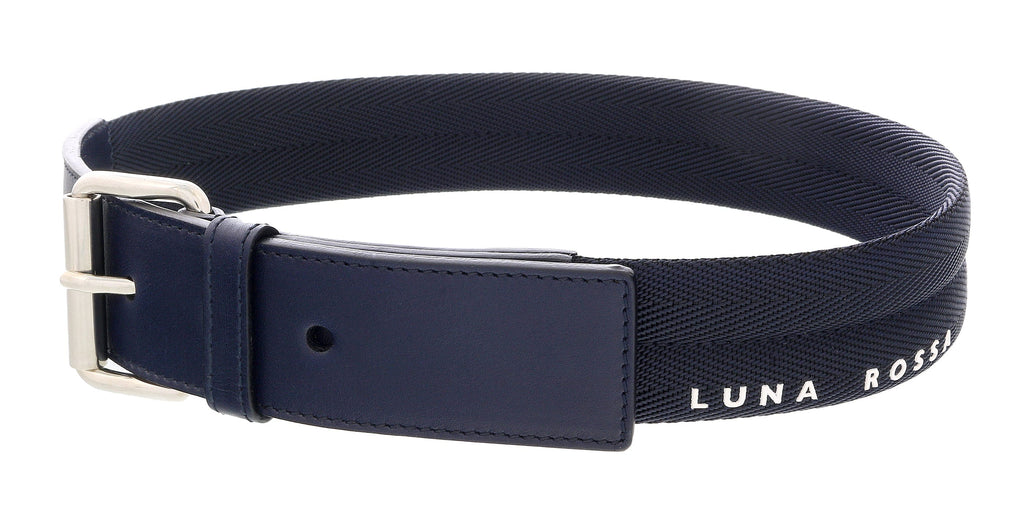LUNA ROSSA Navy Blue Leather Trimmed Woven Belt-
