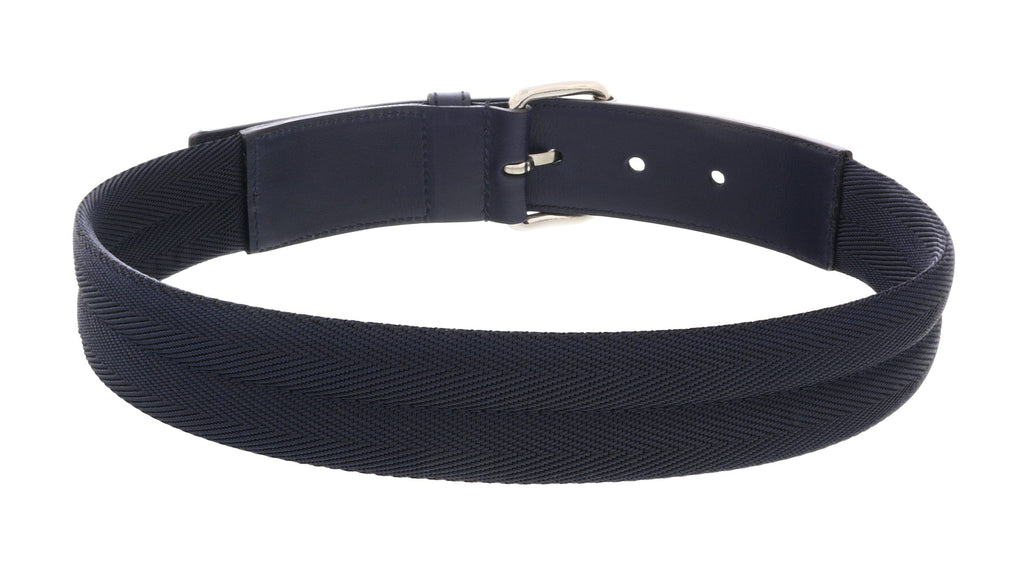 LUNA ROSSA Navy Blue Leather Trimmed Woven Belt-