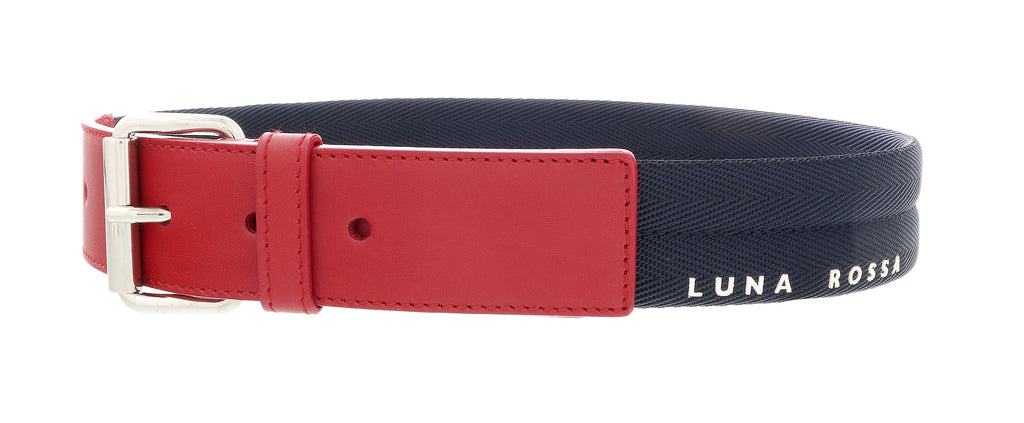 LUNA ROSSA Blue/Red Leather Trimmed Woven Belt-25