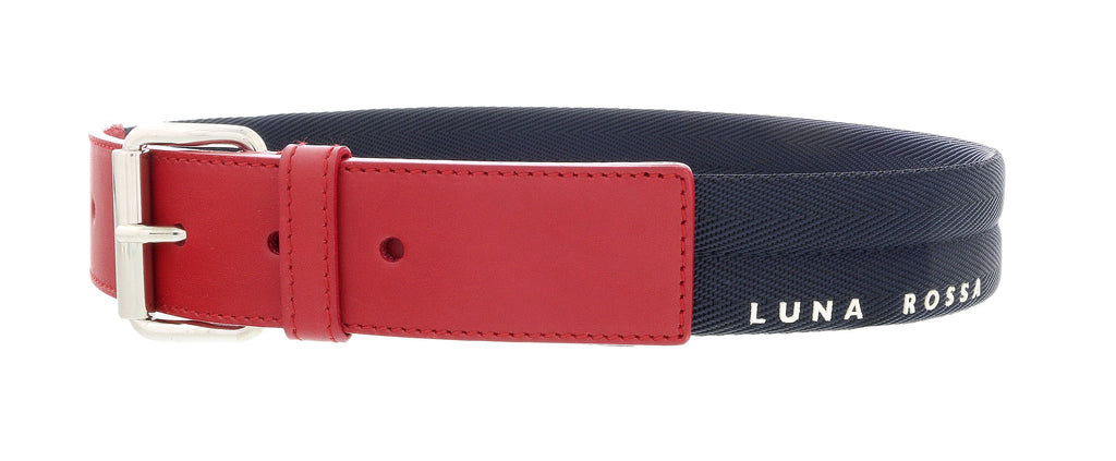 LUNA ROSSA Blue/Red Leather Trimmed Woven Belt-