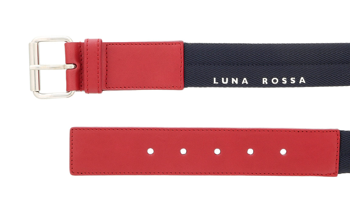 LUNA ROSSA Blue/Red Leather Trimmed Woven Belt-