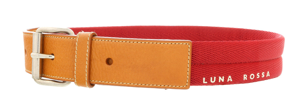 LUNA ROSSA Red/Natural Leather Trimmed Woven Belt-