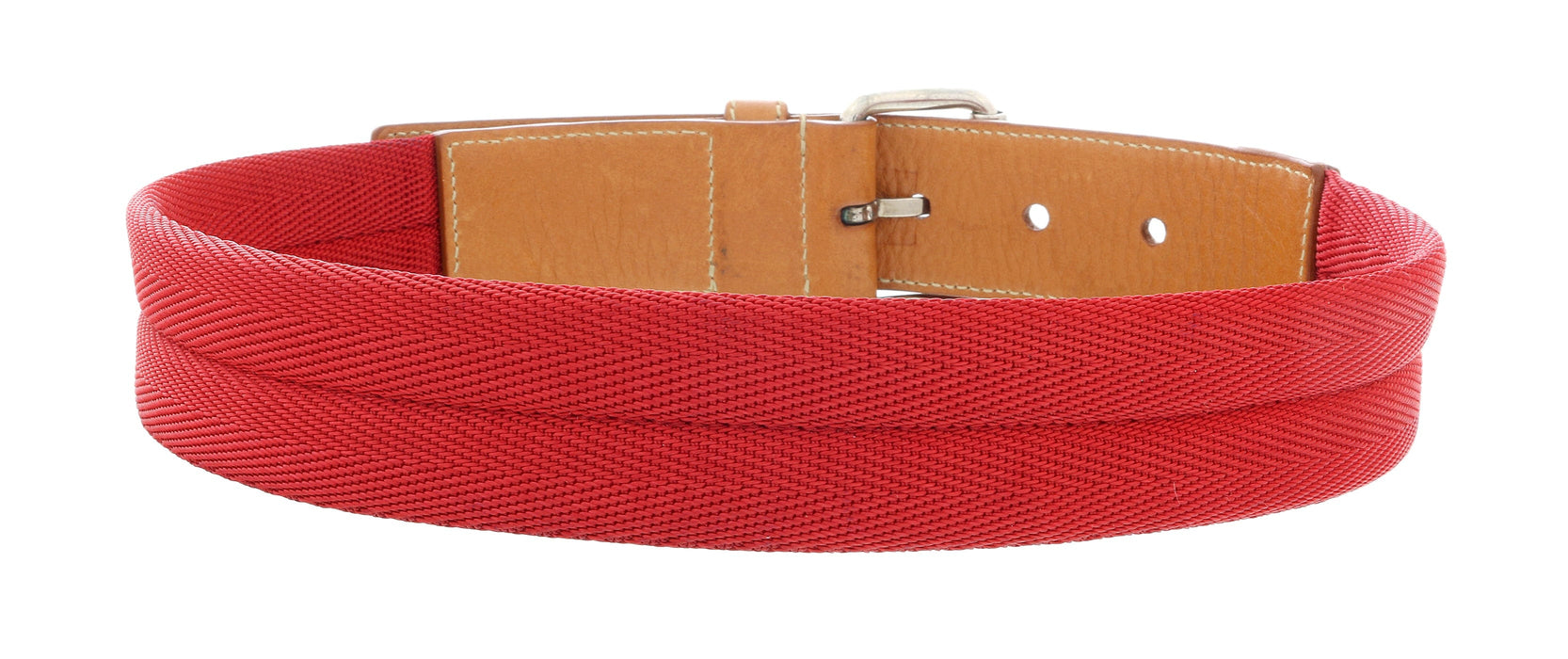 LUNA ROSSA Red/Natural Leather Trimmed Woven Belt-