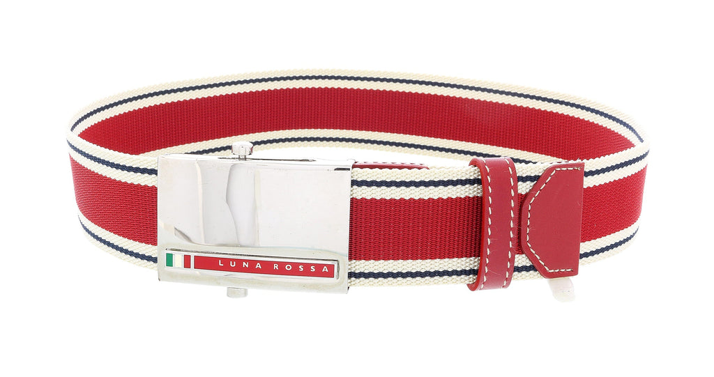 LUNA ROSSA Red Leather Trimmed Woven Striped Belt-26
