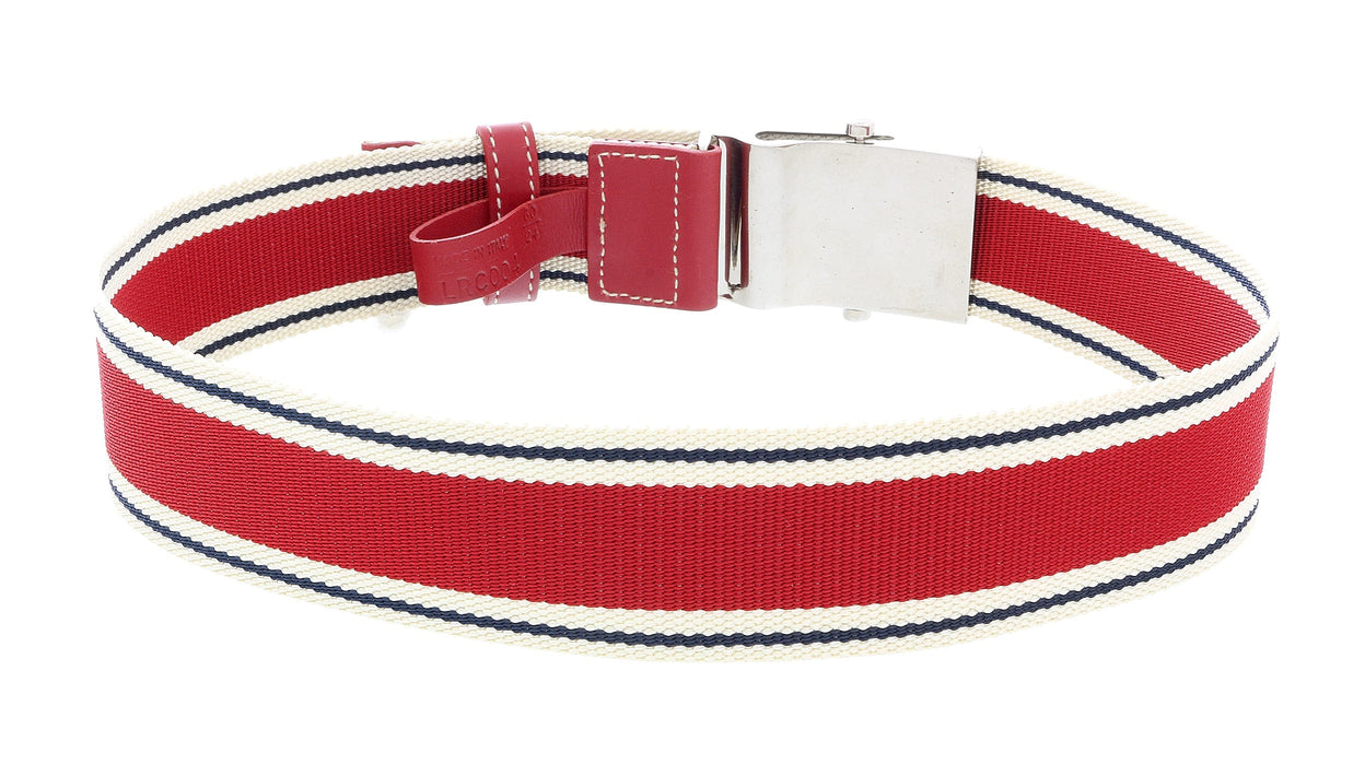 LUNA ROSSA Red Leather Trimmed Woven Striped Belt-