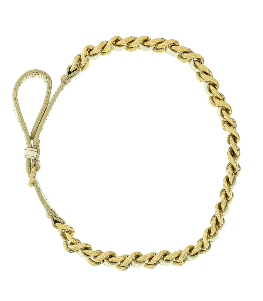 Miu Miu Beige Narrow Leather Aged Distressed Gold Curb Chain Belt - 26