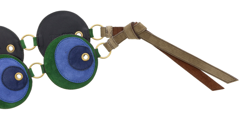 Miu Miu Forest Green Suede Patch Tie On Belt-