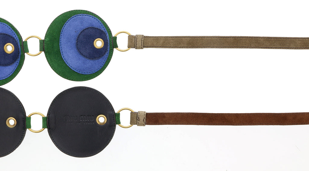 Miu Miu Forest Green Suede Patch Tie On Belt-