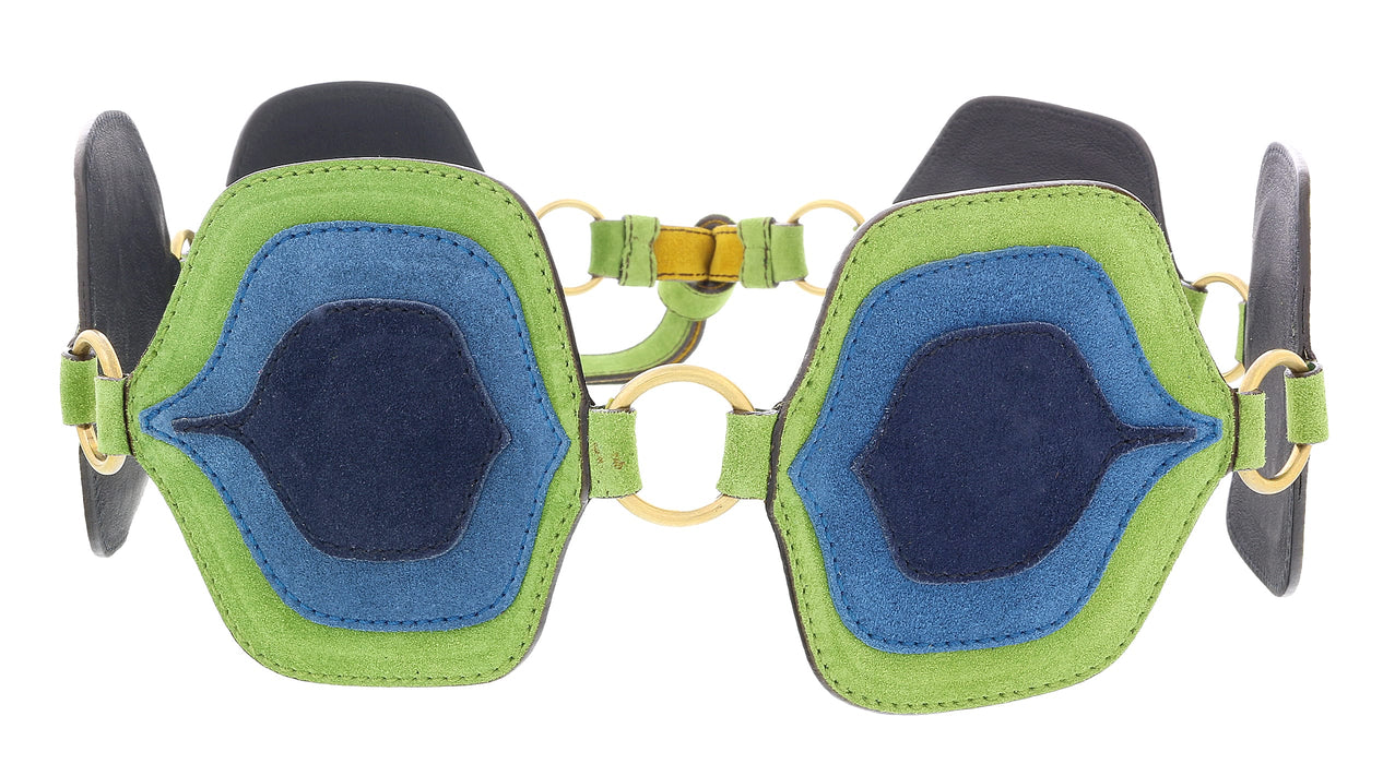 Miu Miu Forest Green Suede Tile Patch Tie On  Belt-