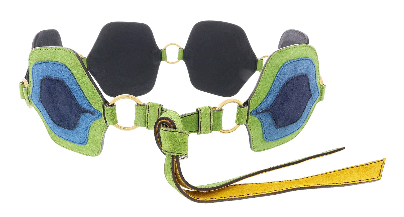 Miu Miu Forest Green Suede Tile Patch Tie On  Belt-