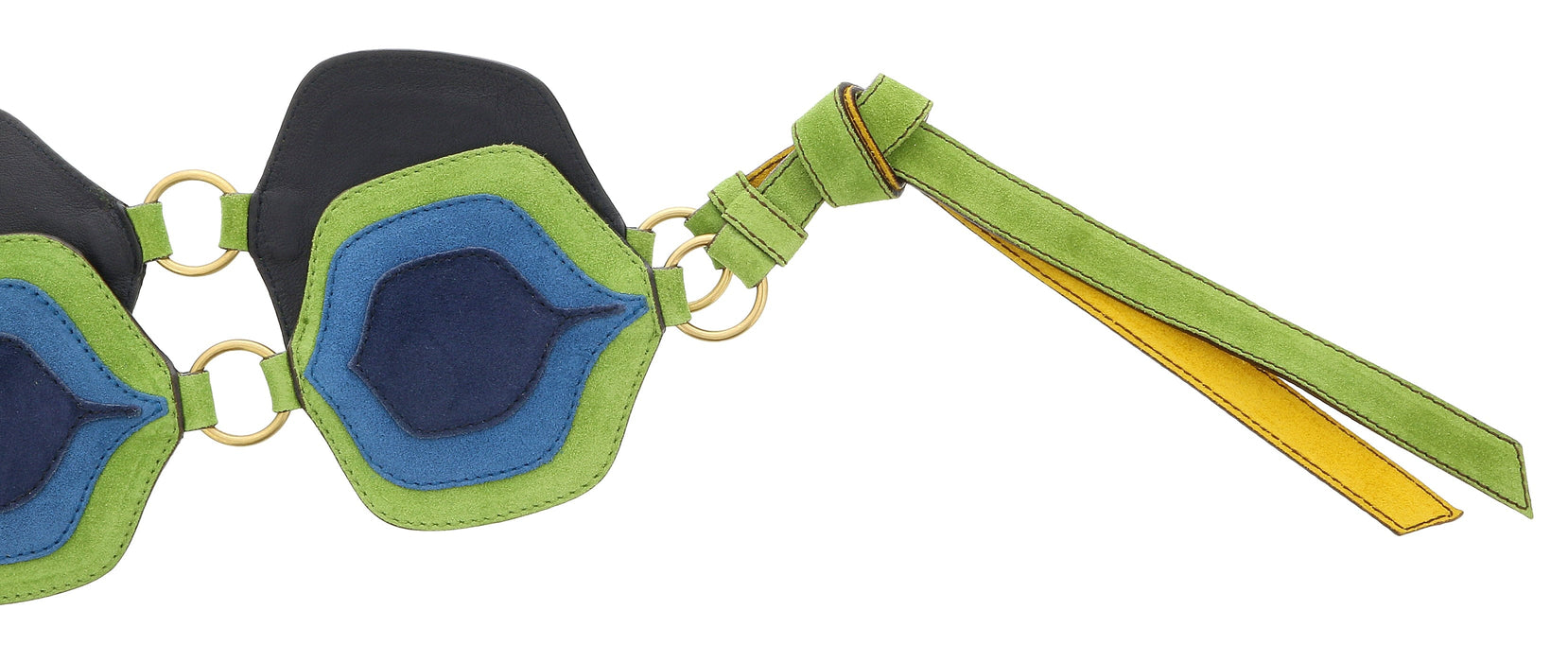 Miu Miu Forest Green Suede Tile Patch Tie On  Belt-