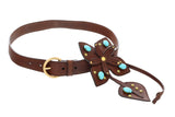 Miu Miu Brown Leather Turquoise Bead Floral Applique  Belt-