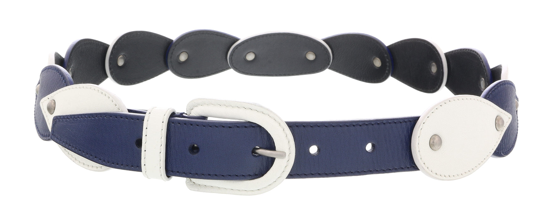 Miu Miu White Blue Teardrop Tile Applique Classic Ring  Belt-32