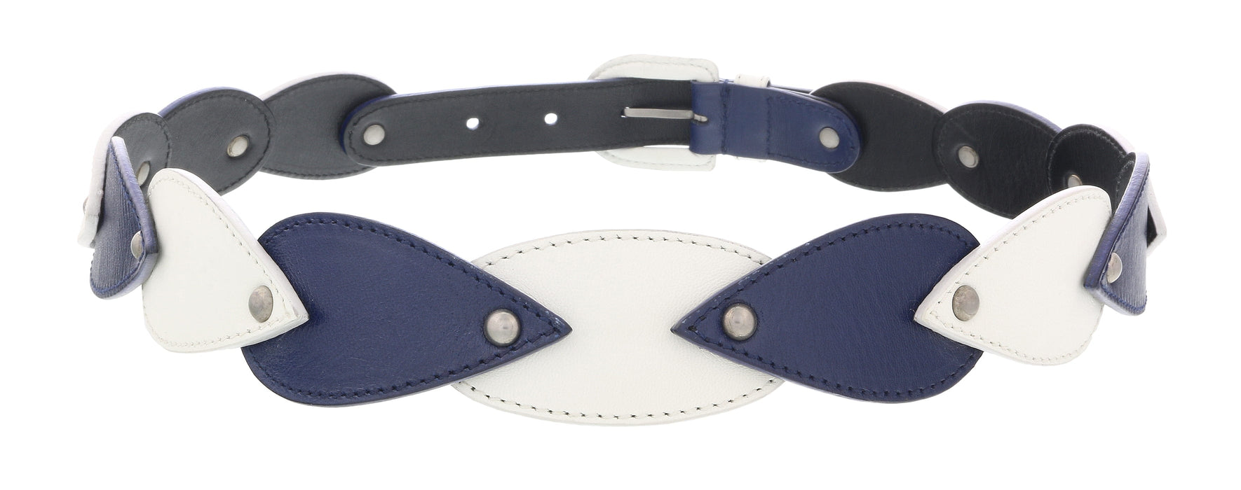 Miu Miu White Blue Teardrop Tile Applique Classic Ring  Belt-