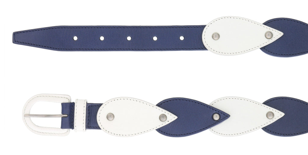 Miu Miu White Blue Teardrop Tile Applique Classic Ring  Belt-