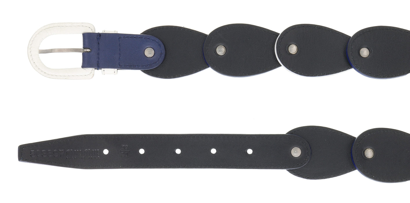 Miu Miu White Blue Teardrop Tile Applique Classic Ring  Belt-